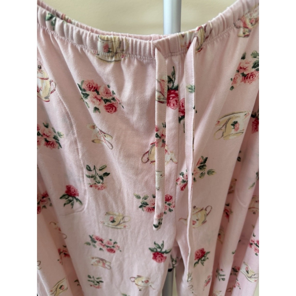 Flora Nikrooz Pajama Set Women's M Pink Tea Cup Rose Print Knit Sleepwear - Picture 6 of 7